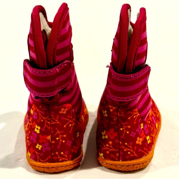Baby Bogs Classic Flower Stripe Boots Girls 4 Waterproof Insulated Winter Velcro - Picture 4 of 12